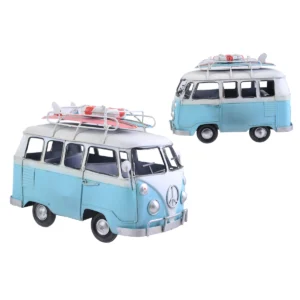 Metal Blue And White Van With Surfing Board
