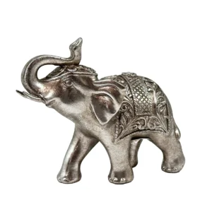Gold Elephant With Curled Up Trunk Decor