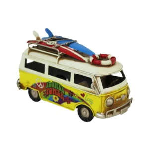 Metal Yellow Bus With Surfboard