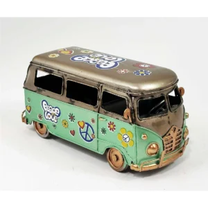 Metal Teal Love/Peace Bus