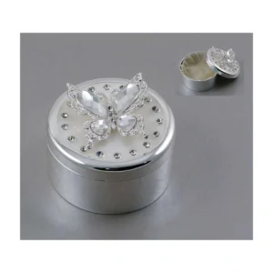 Round Jewellery Box W/Crystal Butterfly